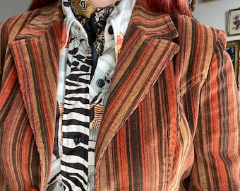 Vintage Corduroy Velvet Striped Blazer - Fall Blazer Jacket - Preppy Casual Funky Striped Blazer - Small