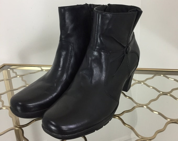 CLARKS Black Ankle Boots 2.5 Heel Clarks Leather - Etsy