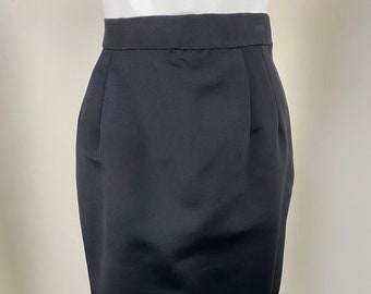 Svart kjol OSCAR de la RENTA 80-tals vintage designer satin pennkjol preppy kväll cocktailparty formell corpcore kjol - M
