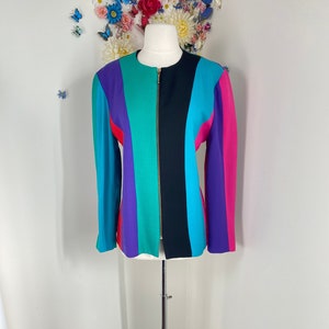 80s Rainbow Blazer Colour Blocked LIPTONS Jacket Blazer Vintage 1980s Mod Striped Designer Wool Jacket Gifts For Her - M/L