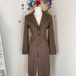 Ensemble jupe-culotte vintage en tweed marron vintage blazer deux pièces taille basse ensemble pantalon court BCBG BCBG classique à porter au travail ensemble pantalon en laine XS
