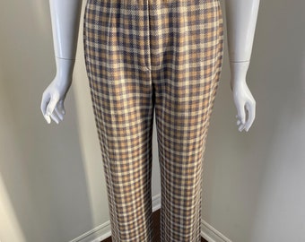 Geruite wijde pijpen broek vintage jaren 70 grijs beige hoge taille broek jaren 1970 groovy funky hipster broek casual broek - medium