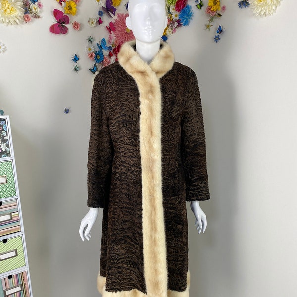 Vintage 50s 60s Fur Coat - Persian Lamb Mink Collar Cuffs - COLQUHOUNS SCOTTISH Fur House - Authentic Warm Winter Fur Coat - S/M