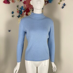 Y2K Blue Cotton Sweater Vintage Cable Knit Long Sleeve Pastel Spring Summer Pullover Jumper Christmas Gifts For Her - S/M