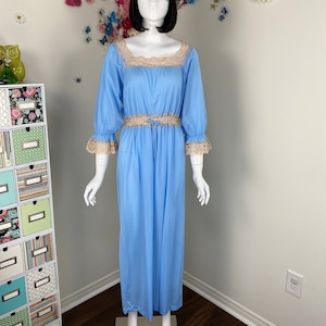 chemise de nuit vintage en dentelle bleue EDWARD SAYKALY nuisette lingerie des années 1970 Style Renaissance chemise de nuit petite amie cadeau pour elle - S/M