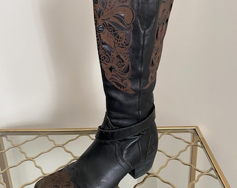 Black Leather Lace up Boots ZARA Track Sole Steampunk Moto Grunge