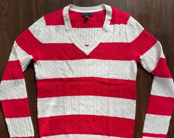 Suéter preppy vintage de los años 90 TOMMY HILFIGER Top de punto de algodón a rayas - M/L