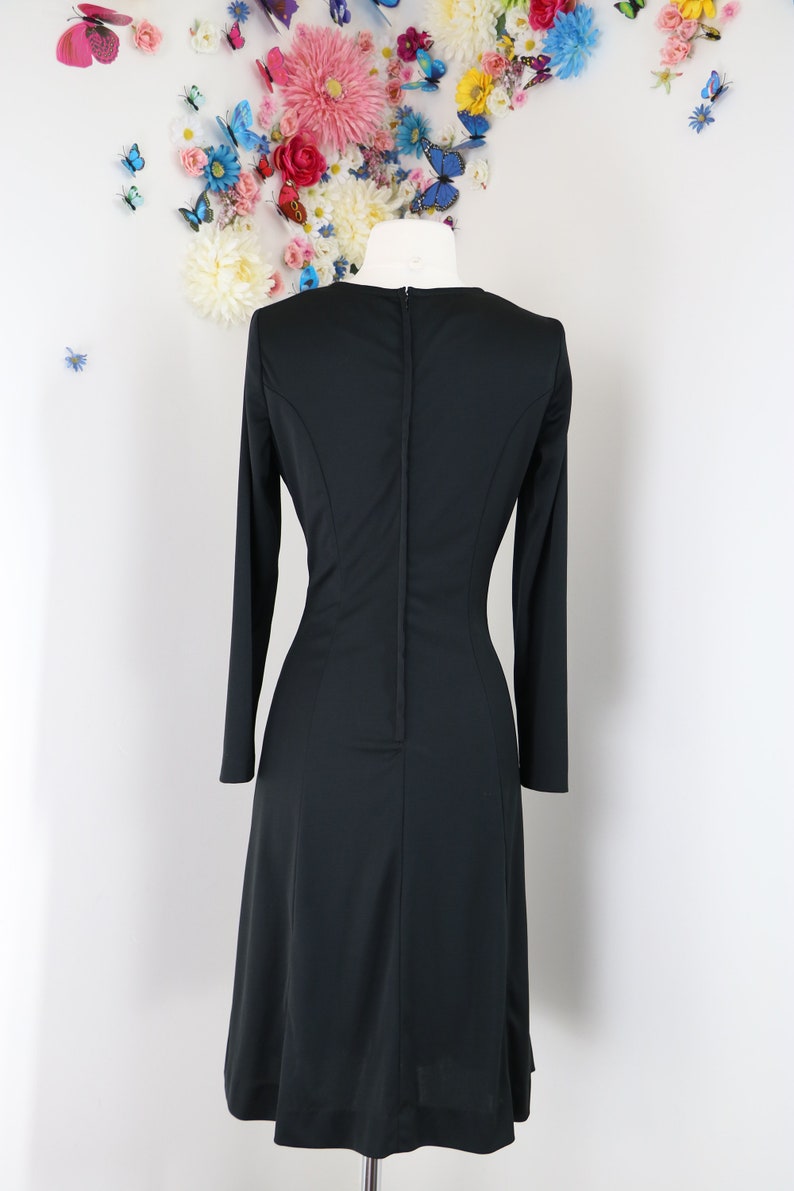 1970s Black Skater Dress Small SEARS Long Sleeve LBD Little Black Dress Vintage Day Dress Wear To Work image 7