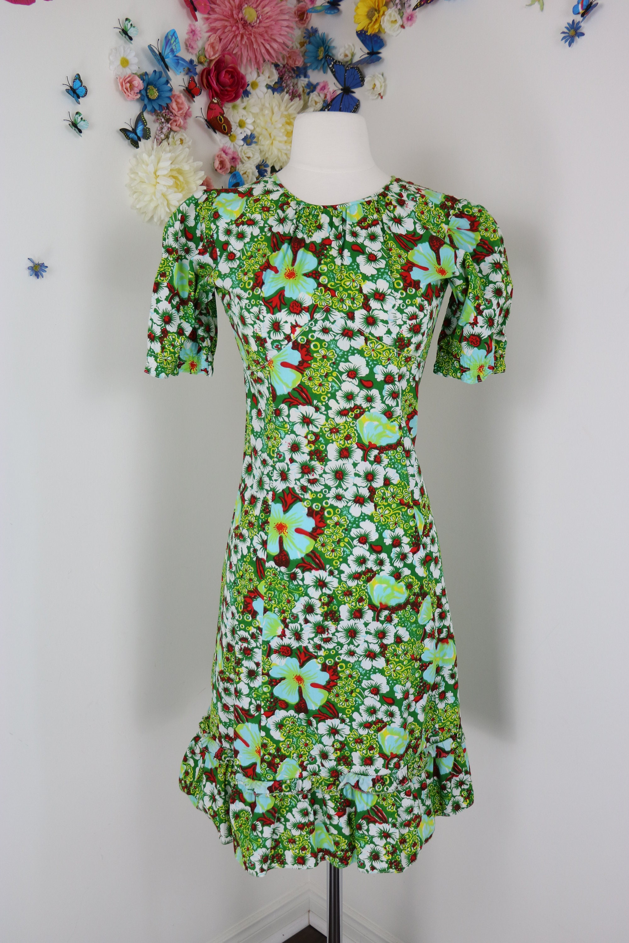 1950s Yellow Floral Print Dress by California Cottons | XS/S