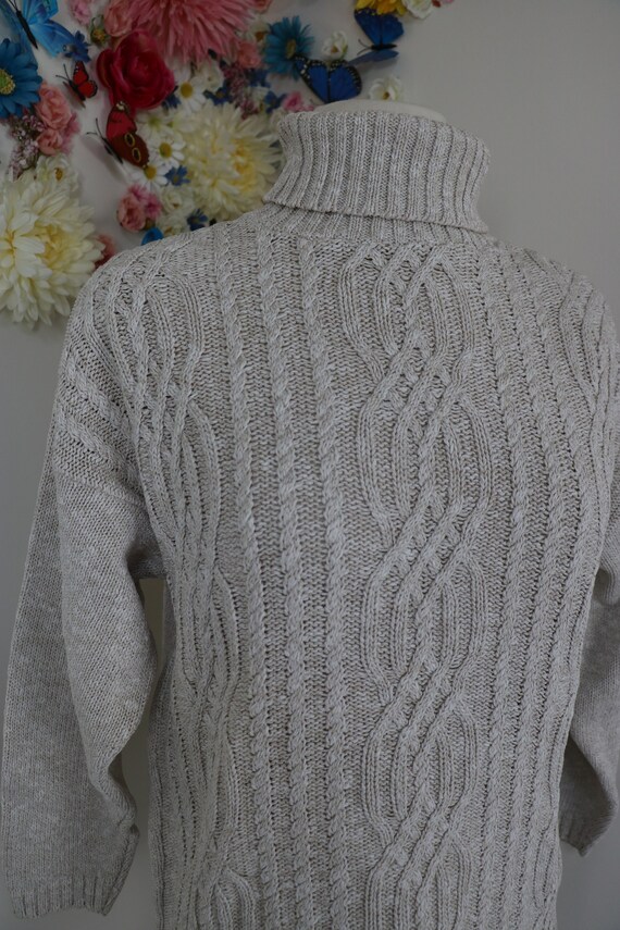 80s Cable Knit Turtleneck Sweater - Vintage 1980s Cot… - Gem