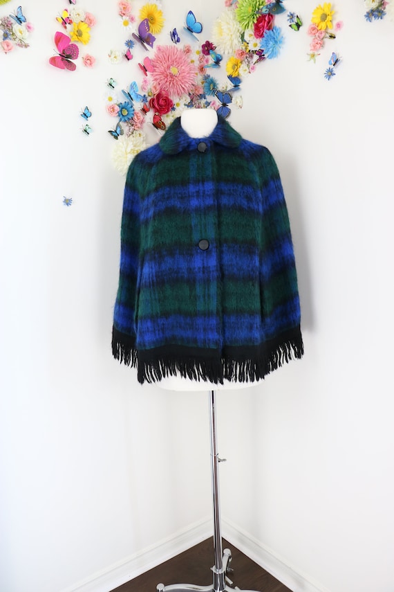 Vintage Scottish Tartan Plaid Mohair Wool Cape - B