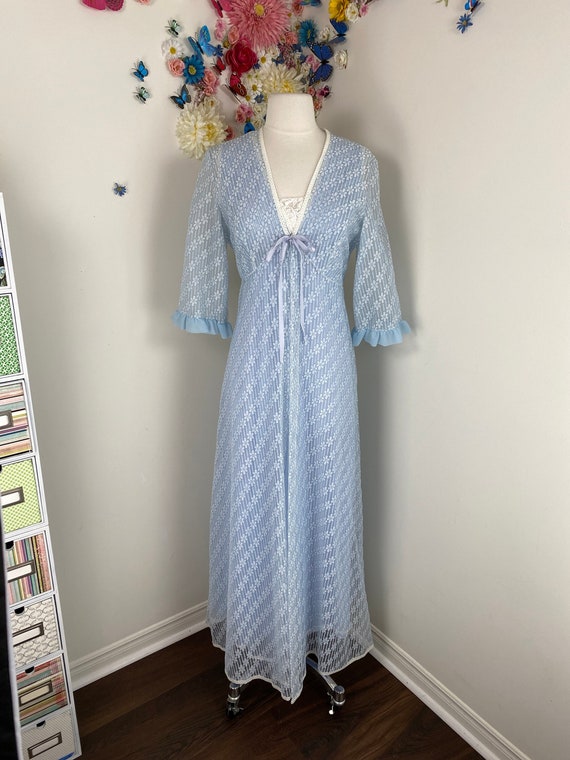 Lace Peignoir Nightgown Lingerie Robe Set - Vinta… - image 1