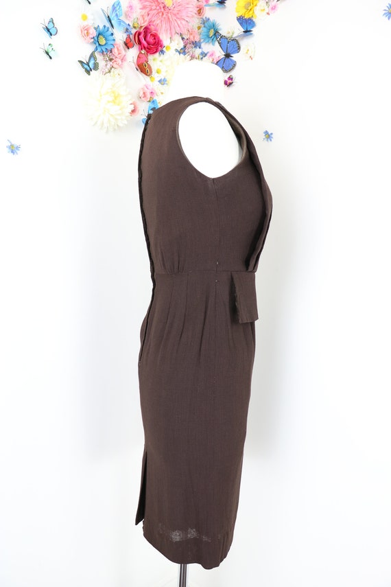 Vintage 1940s 50s Peplum Wiggle Dress - Dark Brow… - image 8