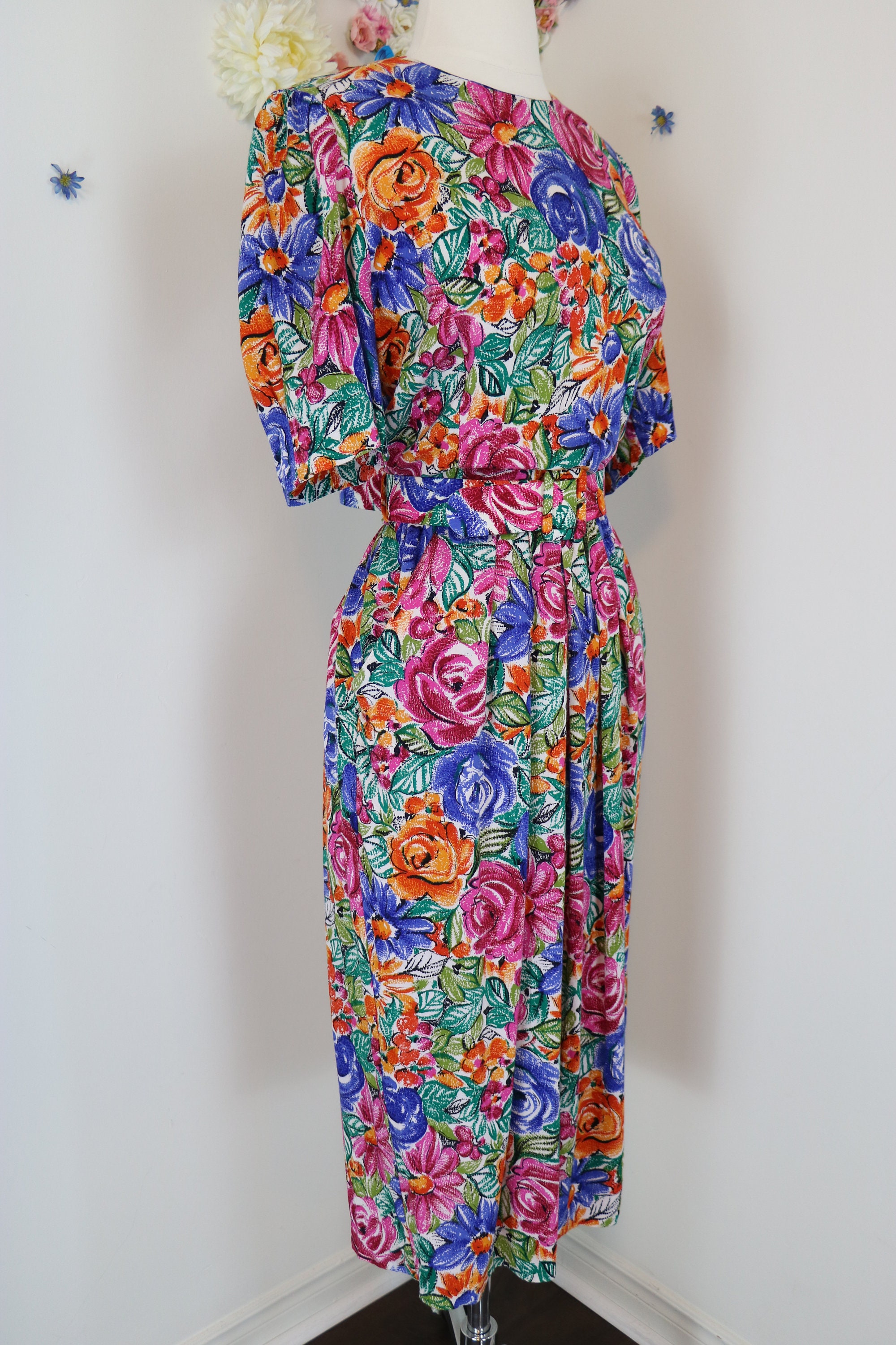 Vintage Floral Dress 80s 90s Pencil Secretary Dress S/M | Etsy