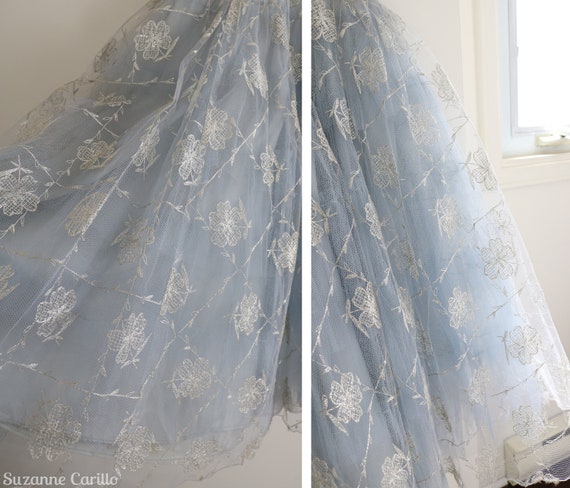 Vintage 1950s Tulle Tea Dress - Grey Blue Silver … - image 9