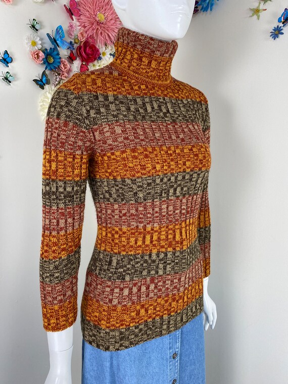 70s Striped Turtleneck Pullover Sweater - Vintage… - image 3