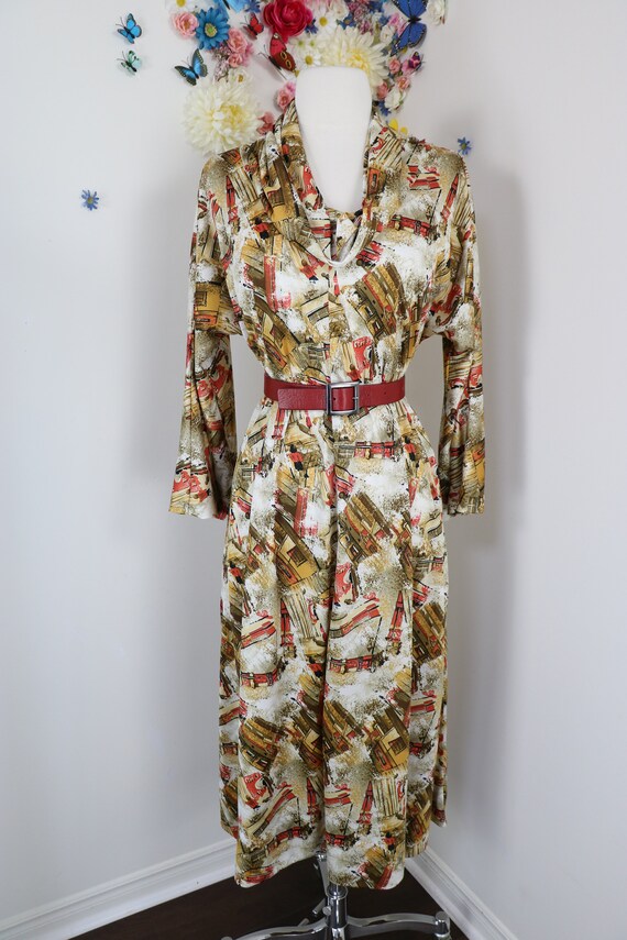 70s Novelty Print Shift Dress - Vintage 1970s Cow… - image 3