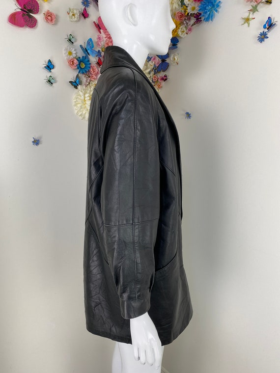 1980s Oversized Black Leather Bomber Jacket - P&W… - image 4