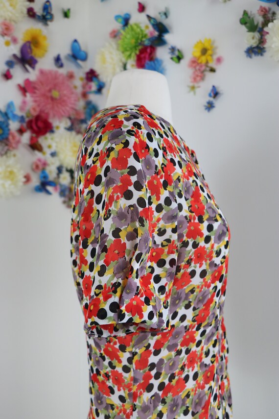 80s Does 1940s Blouse - Polkadot Floral Top - Sho… - image 5