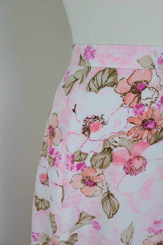 Vintage 70s Skirt - Pink Floral Maxi Skirt - 1970s