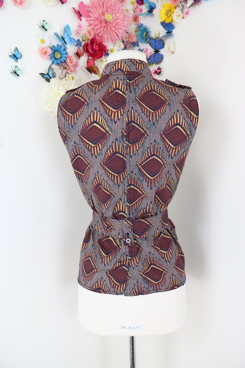 Vintage Vest ANTHROPOLOGIE ELEVENSES Safari Vest Jacket Tribal Print Fall Vest Jacket Businesscore Boho Vest - Small image 9