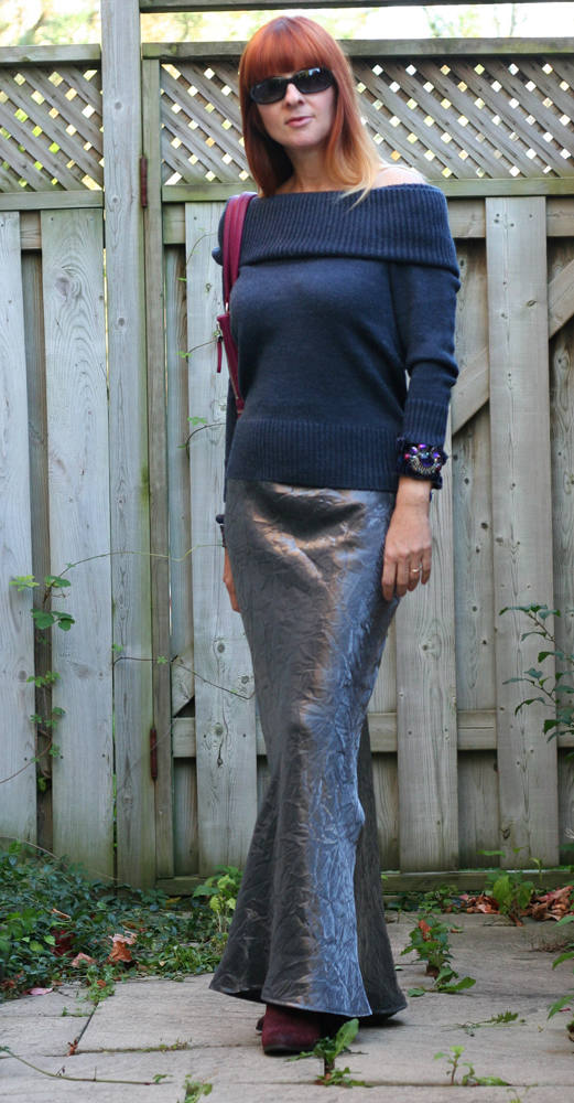 Silver Metallic Maxi Skirt Vintage 1980s Body Con Bias Cut Skirt Chic Elegant Evening Date Night Party Skirt - Medium