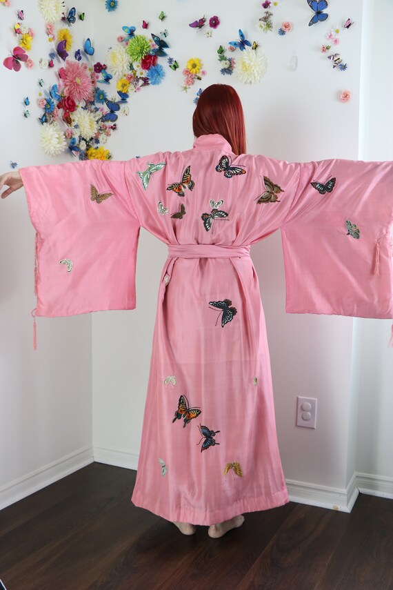 Vintage 20s Silk Butterfly Embroidered Kimono Robe