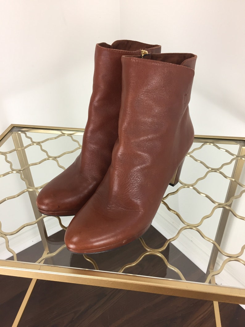 .5 Platform Block Heel 1990s Brown Leather Platform Booties Size 9 US 3.5 High Heel NINE WEST Boho Boots
