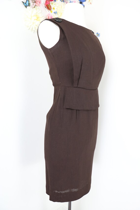 Vintage 1940s 50s Peplum Wiggle Dress - Dark Brow… - image 7