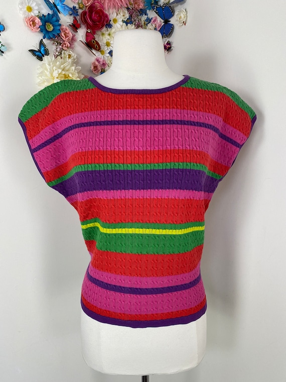 90s Rainbow Stripe Knit Top - Vintage 1990s Cotto… - image 3