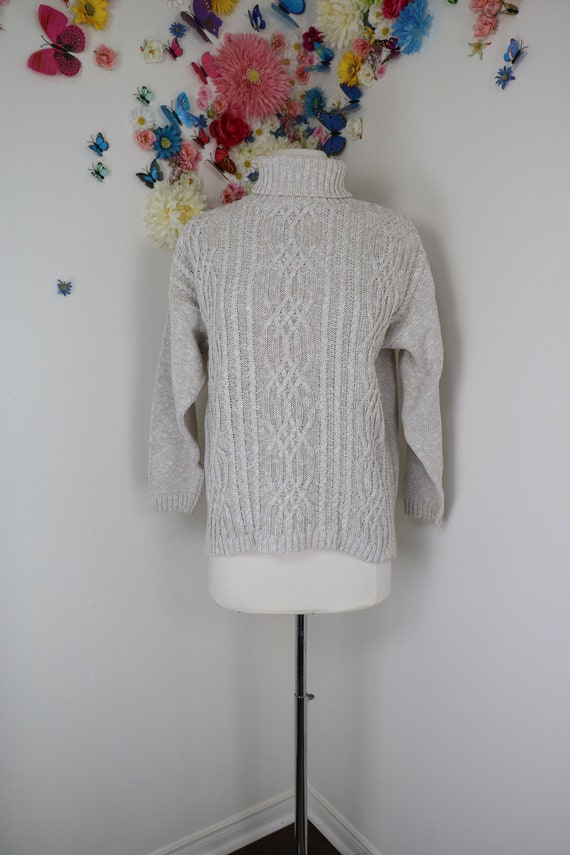 80s Cable Knit Turtleneck Sweater - Vintage 1980s Cot… - Gem