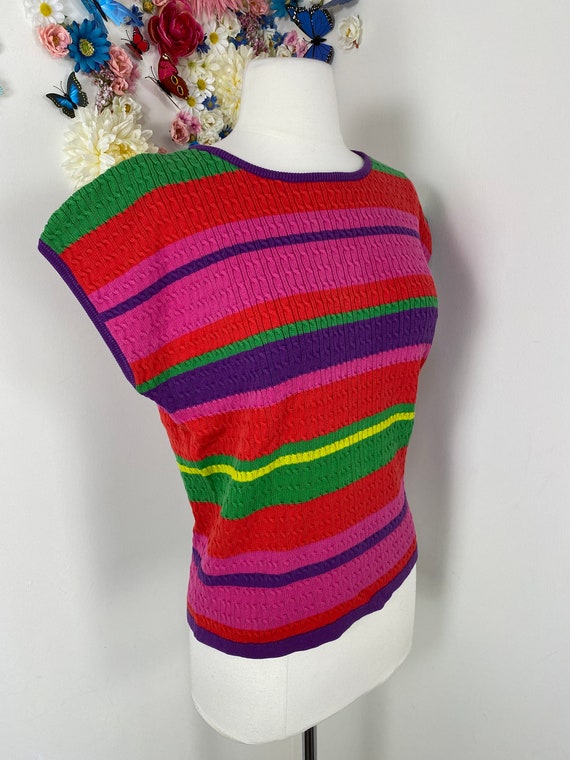 90s Rainbow Stripe Knit Top - Vintage 1990s Cotto… - image 6