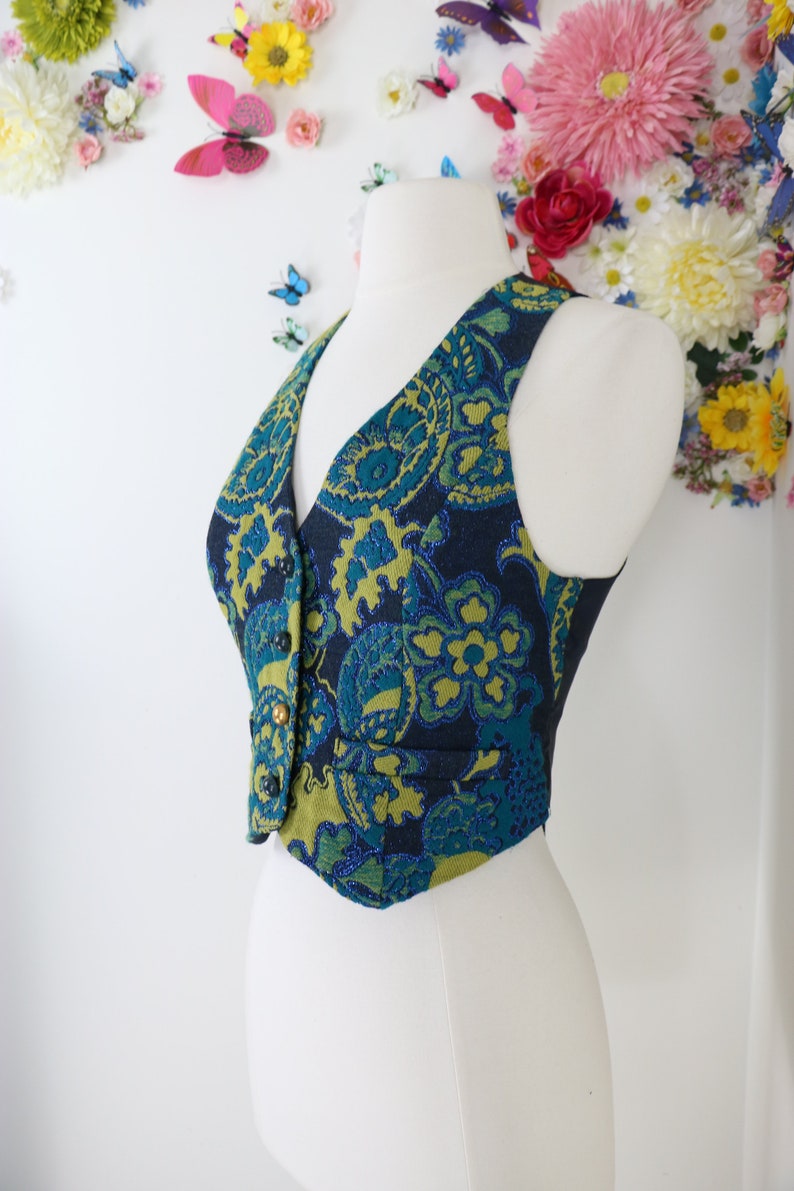 Menswear Inspired XS Damask Baroque Brocade Vest Designer Floral Paisley Vest Waistcoat Steampunk ANNA SUI Victorian