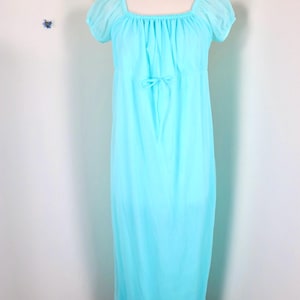 Vintage Nightgown 1960s HAMILTON Lingerie 60s Baby Blue Nylon Long Maxi Peignoir Sheer Negligee Valentine Gifts For Her - Medium
