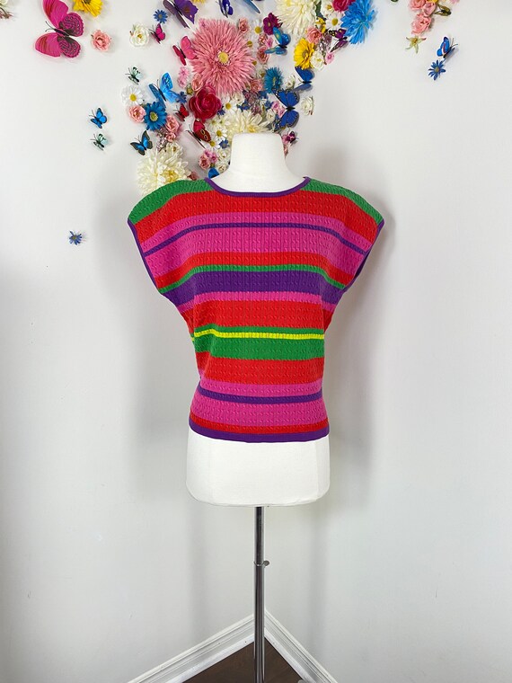 90s Rainbow Stripe Knit Top - Vintage 1990s Cotto… - image 2