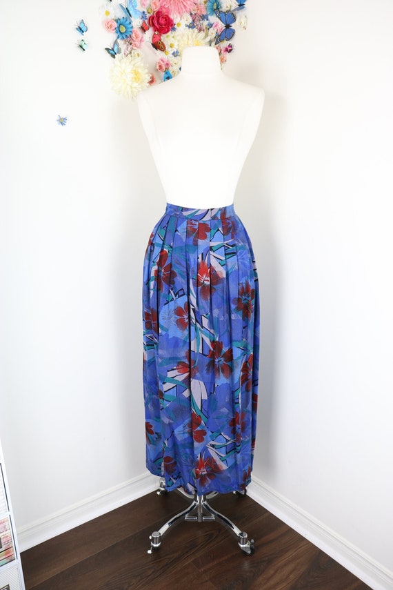 Vintage Skirt 80s Floral Pleated Skirt With Pockets 1980s Preppy