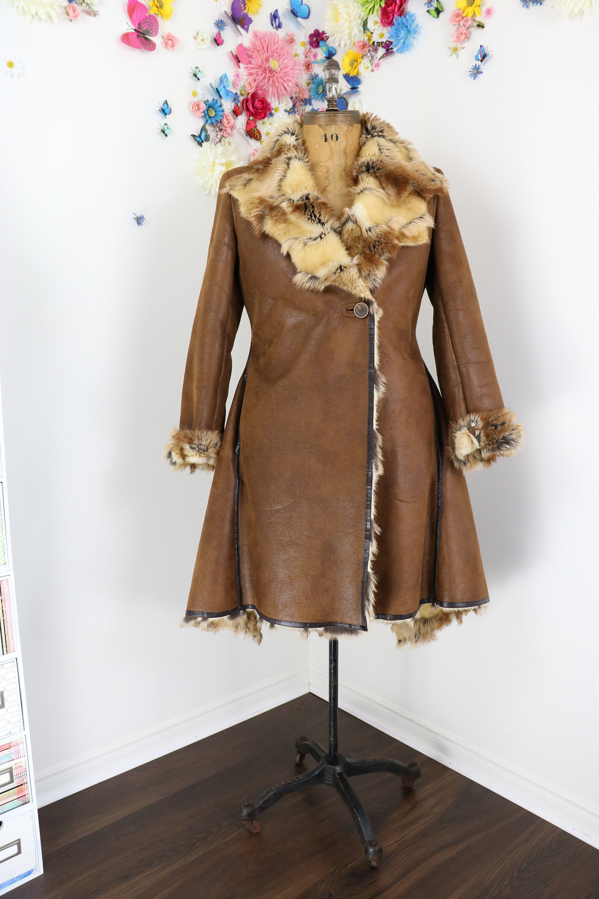 Faux Leather Fur Shearling Winter Coat by UTEX Warm Long - Etsy Canada