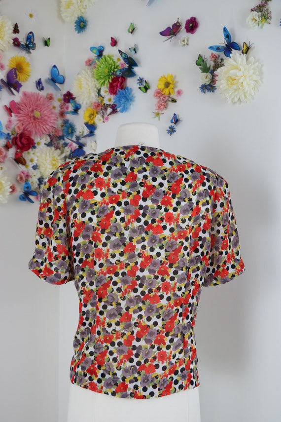 80s Does 1940s Blouse - Polkadot Floral Top - Sho… - image 6