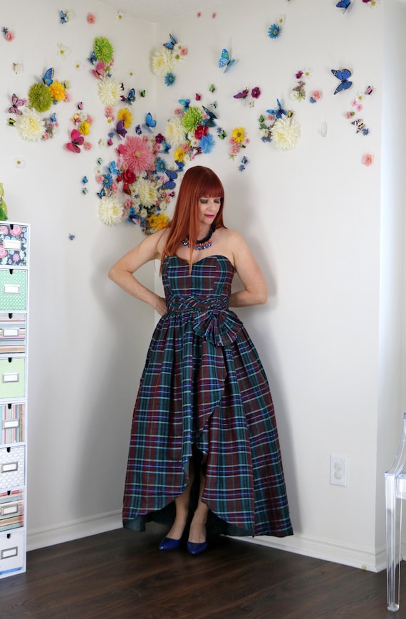silk tartan evening dress