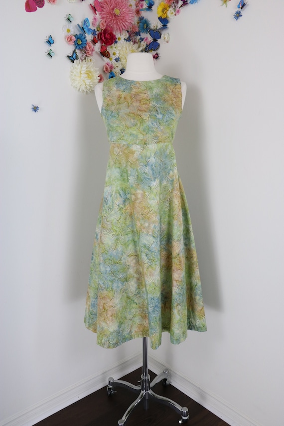 1970s Vintage Cotton Midi Dress - XS/S - Watercol… - image 1