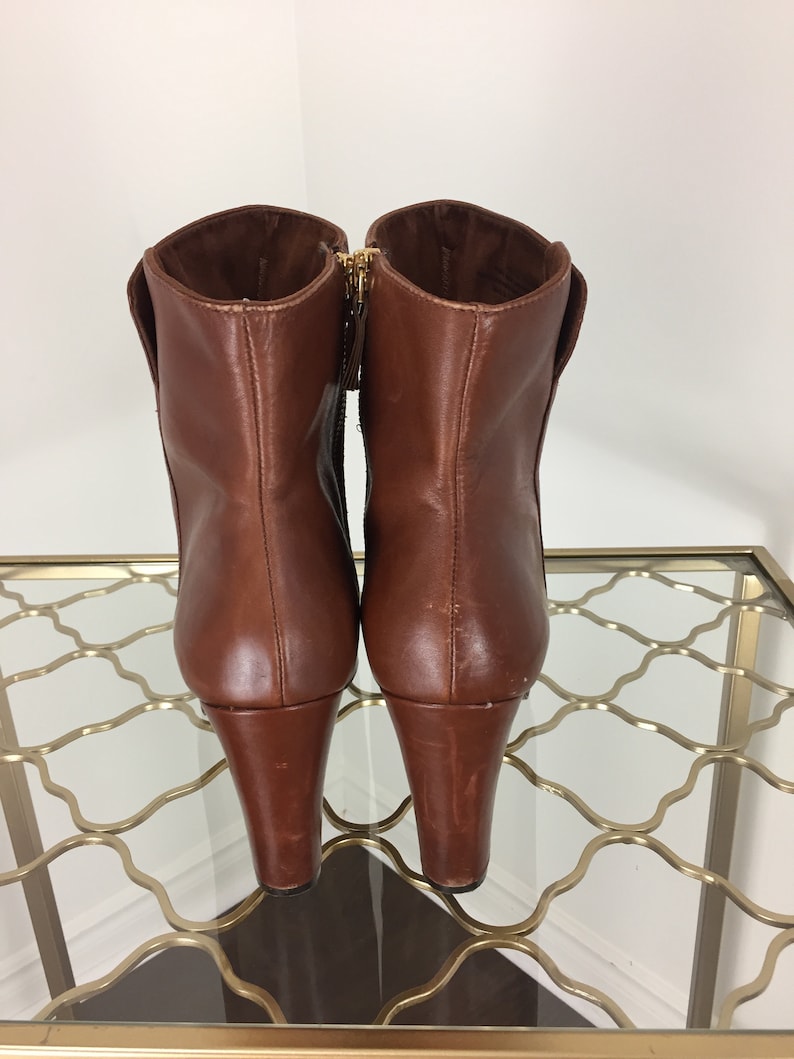 .5 Platform Block Heel 1990s Brown Leather Platform Booties Size 9 US 3.5 High Heel NINE WEST Boho Boots
