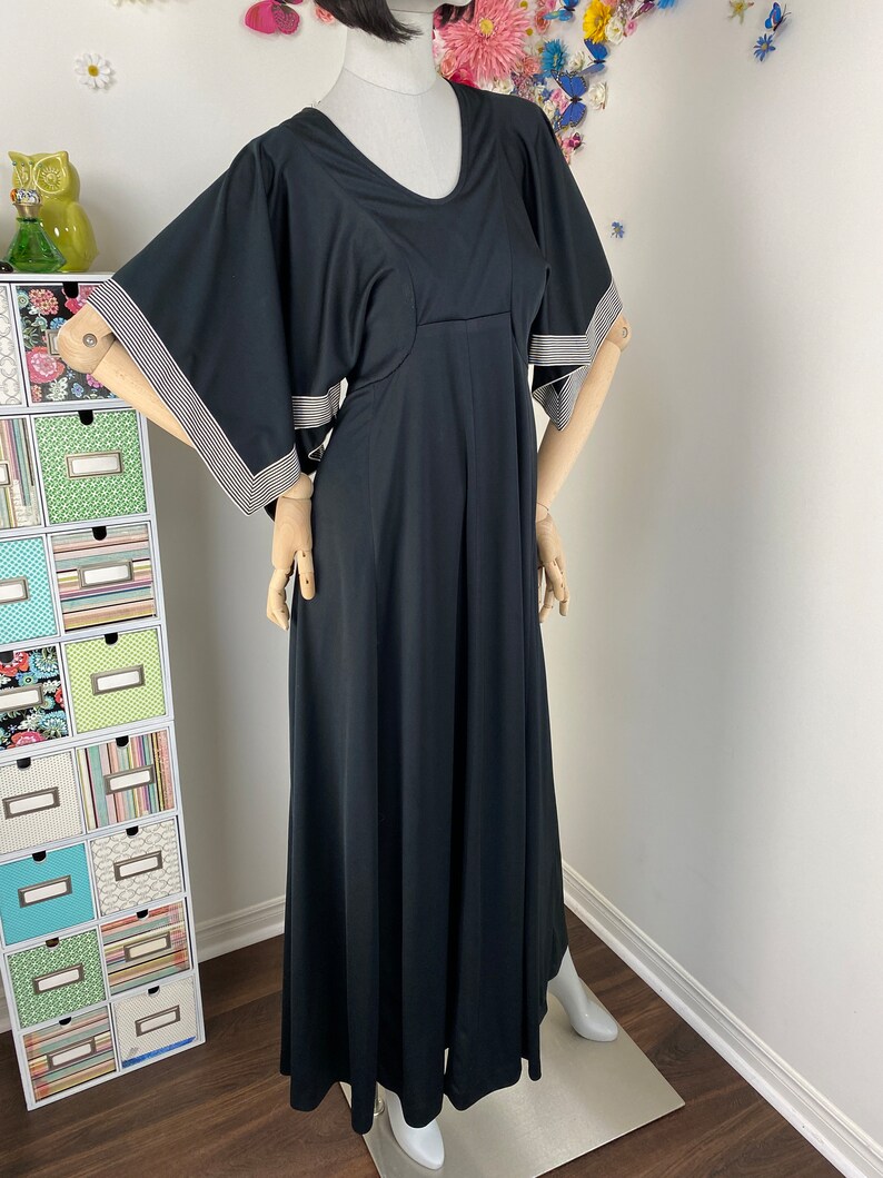 Vintage 70s Black Maxi Dress OUTLOOK Angel Sleeve Boho Goth Evening ...