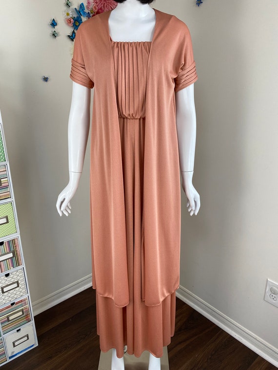 70s Dusty Rose Peach Maxi Dress With Duster Jacke… - image 4