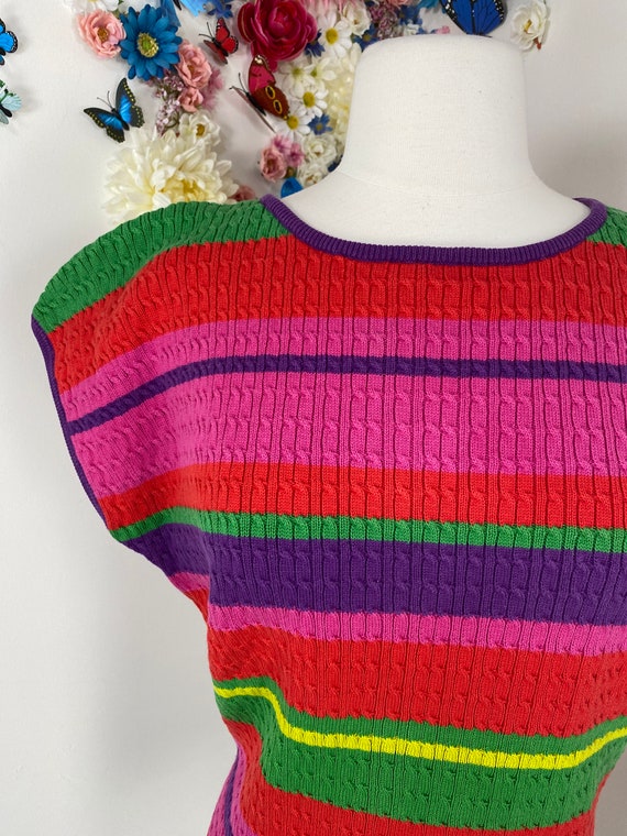 90s Rainbow Stripe Knit Top - Vintage 1990s Cotto… - image 5