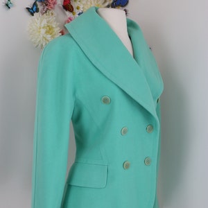 1980s Vintage ESCADA Designer Blazer Double Breasted Jacket Pastel Mint Green Angora Wool Cashgora 38 EU S/M US Classic Timeless image 4