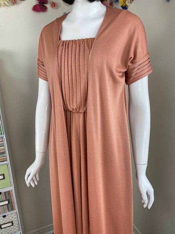 70s Dusty Rose Peach Maxi Dress With Duster Jacke… - image 5