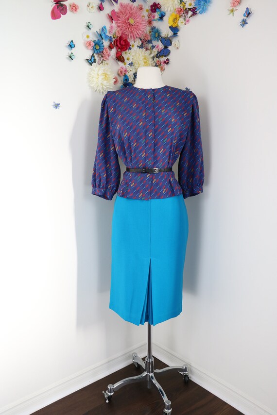 Vintage 80s 90s Blue Pencil Skirt - Small 27" Acc… - image 2