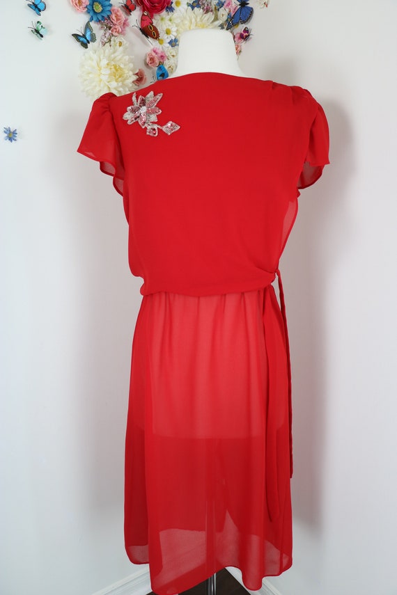 70s 80s TOBI Red Sequin Evening Dress - Vintage 1… - image 5