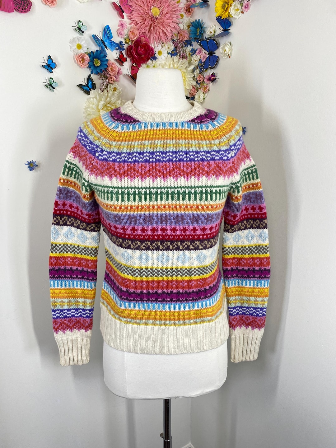 GAP Rainbow Striped Fair Isle Sweater Vintage Long Sleeve Casual