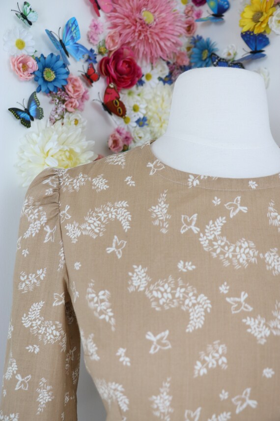 Vintage Cotton Floral Bird Print Prairie Dress - S